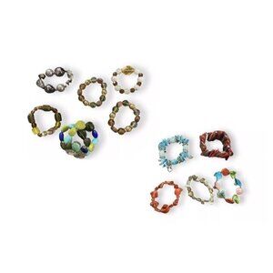 Glass, Stone, Wood, Seed & Abalone Natural Bracelet Lot Vintage Fashion Jewelry